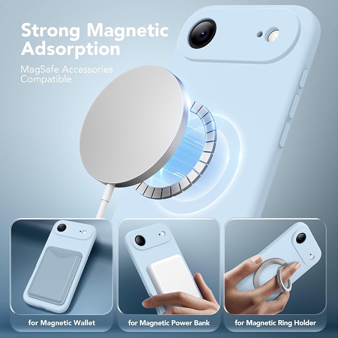 Magnetic for iPhone Air Case, Compatible with MagSafe, [Full Camera Protection][Screen Protector] Silicone Shockproof Protective Phone Case for iPhone 17 Air 6.5", Light Blue