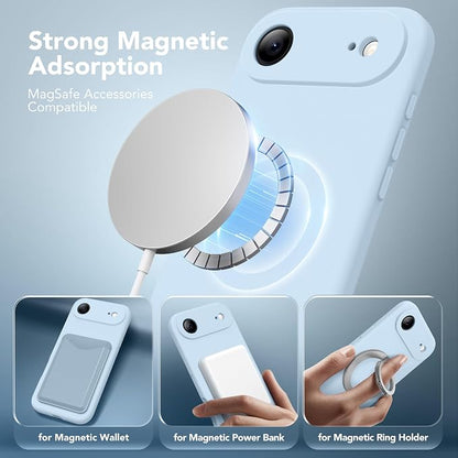 Magnetic for iPhone Air Case, Compatible with MagSafe, [Full Camera Protection][Screen Protector] Silicone Shockproof Protective Phone Case for iPhone 17 Air 6.5", Light Blue