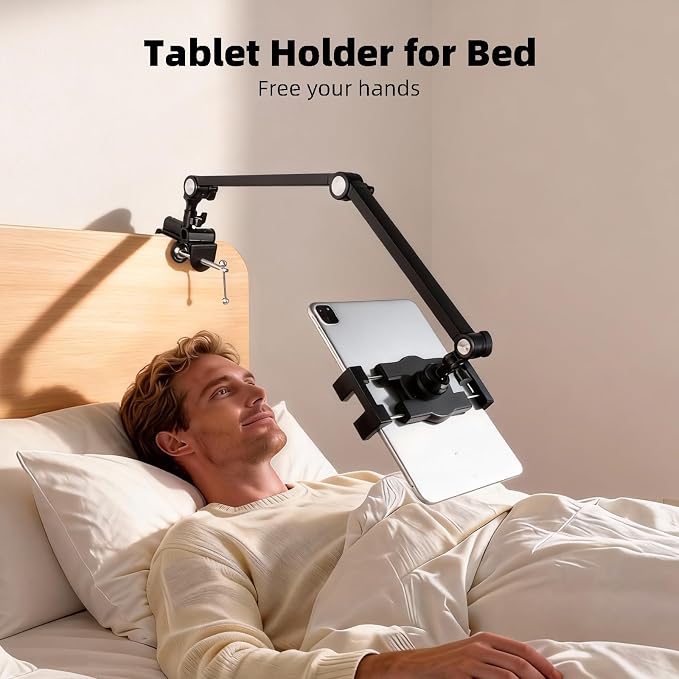 iPad Desk Mount, Adjustable Foldable Tablet Aluminum Arm, 360° Rotation, Tablet Stand Holder for Bed, Fits 4.7"-15" iPad Pro/Air/Mini, Phones, Galaxy Tab, Portable Monitor