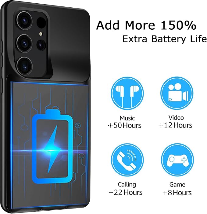 Battery Case for Galaxy S25 Ultra, Upgraded 12000mAh Battery Pack Rechargeable Charger Case with Wireless Charging Compatible for Galaxy S25 Ultra(6.9 inch) External Charging Cover (Black)