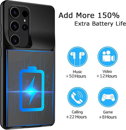 Battery Case for Galaxy S25 Ultra, Upgraded 12000mAh Battery Pack Rechargeable Charger Case with Wireless Charging Compatible for Galaxy S25 Ultra(6.9 inch) External Charging Cover (Black)