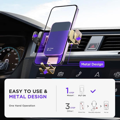Wireless Car Charger,【7 Colored RGB Backlit】 15W Auto Clamping Phone Holders for Your Car for iPhone 16 15 14 13 12 Mini Pro Max 11 XR XS X, Samsung Galaxy S24 Ultra S23 S22 S21+ Note 20, etc - Gold