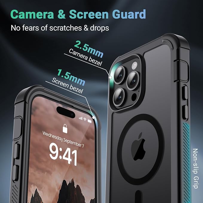 jaroco Magnetic for iPhone 14 Pro Max Case, [Compatible with MagSafe][Military Grade Drop Protection][Heavy Duty Protection][Non-Slip][Shockproof] 2-Layer Durable Bumper Phone Case 6.7''-Black