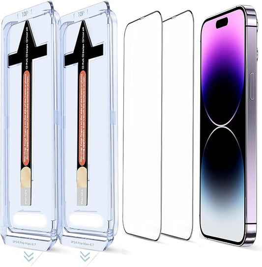 for iPhone 14 Pro Max Screen Protector, Military Grade Shatterproof 9H+ Tempered Glass, Auto Dust-Removal Installation, Full Coverage, HD Clear, Anti-Scratch, Anti-Fingerprint, No Bubble