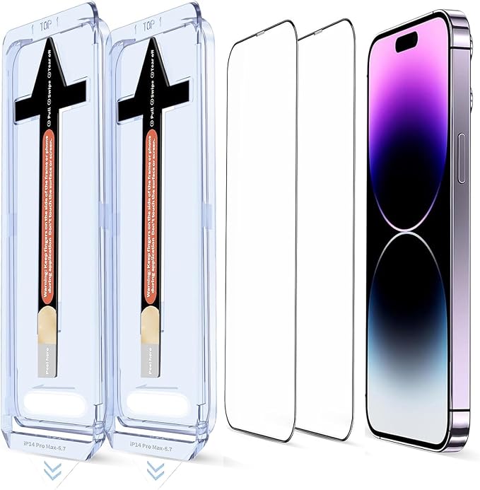 for iPhone 14 Plus Screen Protector, Military Grade Shatterproof 9H+ Tempered Glass, Auto Dust-Removal Installation, Full Coverage, HD Clear, Anti-Scratch, Anti-Fingerprint, No Bubble