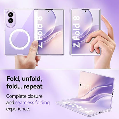 BENTOBEN Magnetic for Samsung Galaxy Z Fold 8 Wide Case Clear [Full Body Hinge Protection] [Fit for Magsafe] Slim Thin Rugged Shockproof Protective, Anti-yellow Phone Cover for Fold8 7.6", Clear White