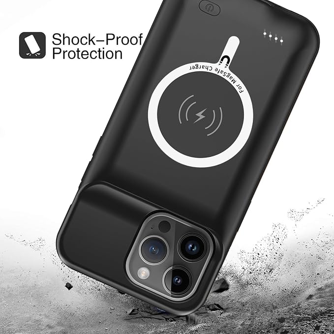 Battery Case for iPhone 15 Pro Max, Upgraded 12000mAh Battery Pack Rechargeable Charger Case with Wireless Charging Compatible for iPhone 15 Pro Max (6.7 inch) External Battery Charging Cover (Black)