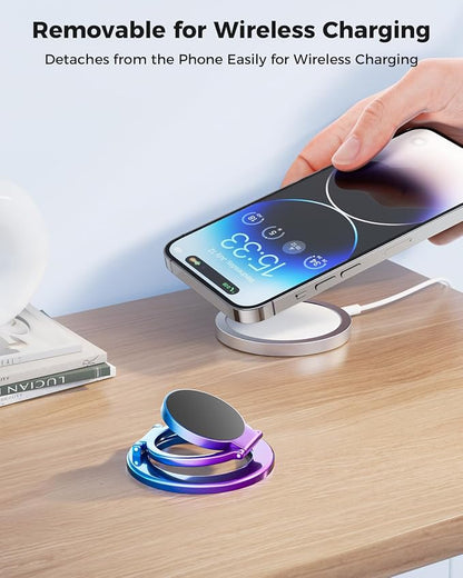 SUPERONE Magnetic Ring Holder for Dual-Side Magnetics, Removable Gym Phone Grip with Kickstand for iPhone 17/16/15/14/13/12 Series MagSafe Case All Phones Compatible with Magnetic Car Mount - Colorful