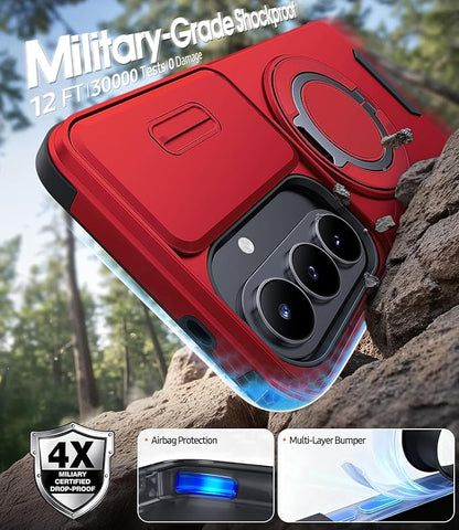 JAME for Samsung Galaxy S26+ Plus Case, Ring Holder Stand Kickstand, Slide Camera Cover with Screen Protector, Dual-Layer Shockproof Protective, Magnetic Accessory Friendly S26 Plus Phone Case, Red