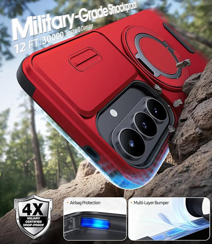 JAME for Samsung Galaxy S26 Case, Ring Holder Stand Kickstand, Slide Camera Cover with Screen Protector, Dual-Layer Shockproof Protective, Magnetic Accessory Friendly Galaxy S26 Phone Case, Red