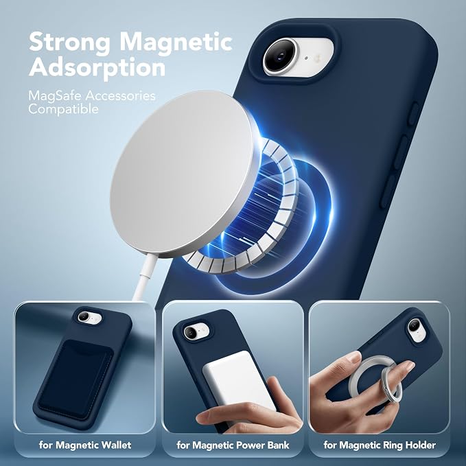 Magnetic for iPhone 17e/iPhone 16e Case, Compatible with MagSafe, [Soft Anti-Scratch Microfiber Lining] Slim Silicone Shockproof Protective Phone Case for iPhone 17e/16e 6.1", Cobalt Blue