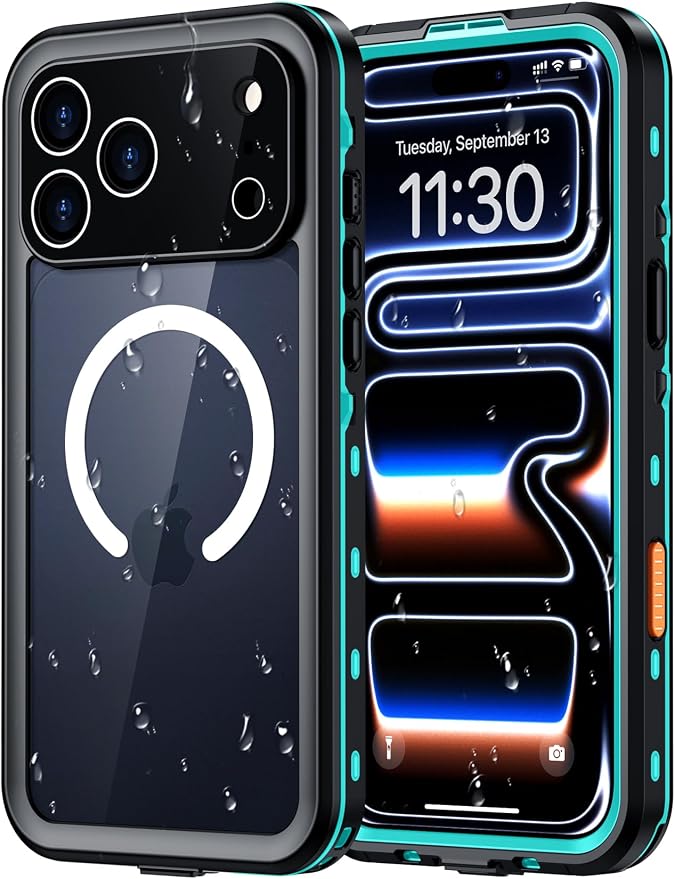 Red2Fire for iPhone 17 Pro Case Waterproof, [Built-in Screen Protector & Camera Protector][Compatible with MagSafe][Full Body Shockproof][IP68 Waterproof][Dustproof] Phone Case 6.3" Blue/Clear