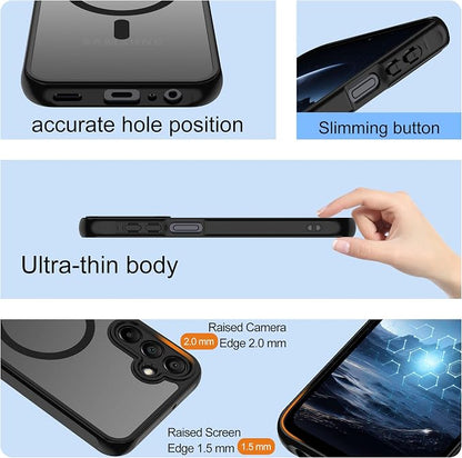 For Samsung Galaxy A15 5G Phone Case:A15 Case [Compatible with Magsafe] with 2PC Tempered Glass Screen Protector,Camera Bump Protection,Slim Frosted Translucent Soft-Touch for Galaxy A15,Matte black