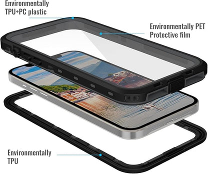 Waterproof Phone Case Compatible with iPhone 13 Pro Max, IP68 Waterproof Shockproof Dust-Proof Phone Case with Built in Screen Protector, Full Body Protective Case (Black, iPhone 13 Pro Max)