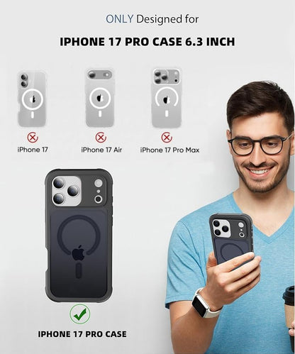 Compatible with iPhone 17 Pro Case Black, Built-in Screen Protector, [Compatible with MagSafe] Full Body Rugged Phone Case, Shockproof Protective Magnetic Cover for 17Pro 6.3" (Black)