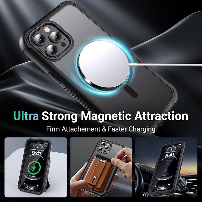 jaroco Magnetic for iPhone 12 Pro Max Case, [Compatible with MagSafe][Military Grade Drop Protection][Heavy Duty Protection][Non-Slip][Shockproof] 2-Layer Durable Bumper Phone Case 6.7''-Black
