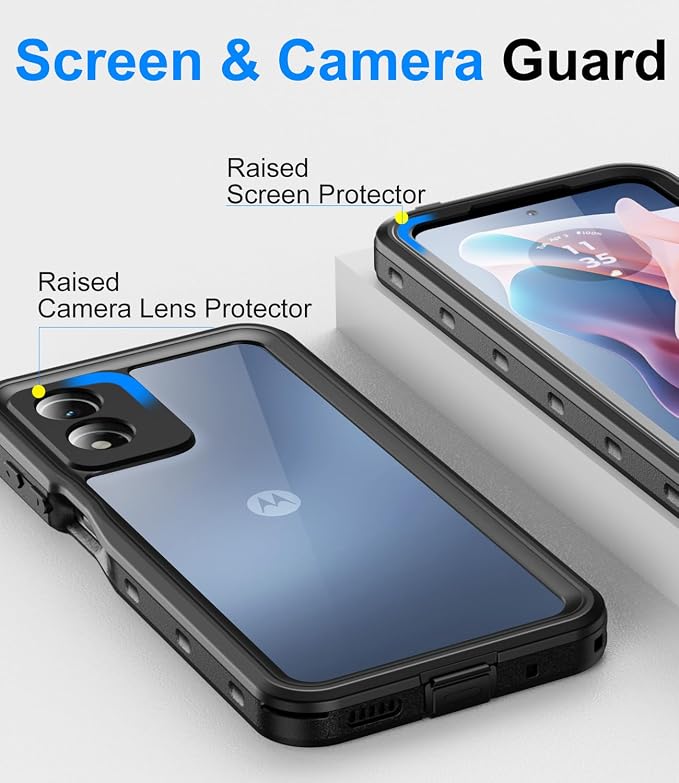 for Motorola Moto G Play 2024 Case, IP68 Waterproof with Built-in Screen Protector, Full Body Shockproof Dustproof Rugged Protective Phone Case for Moto G Play 2024 Black