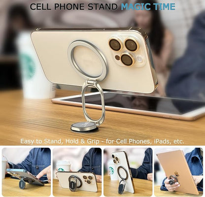 Magnetic Phone Grip for MagSafe Ring Holder, Metal Double Adjustable Gym Finger Ring Grip Kickstand, Removable Phone Grip for iPhone, iPad and Smartphones (Natural Titanium)