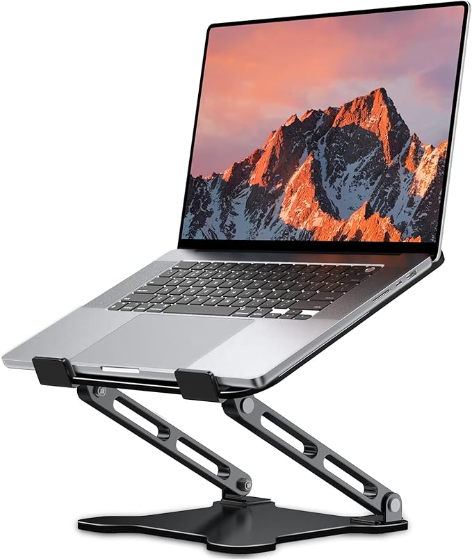Adjustable Laptop Stand for Desk, Metal Foldable Laptop Riser, Ventilated Cooling Printer Stand, Ergonominc Computer Notebook Stand for Desk Compatible with 10-15.6“ Laptops
