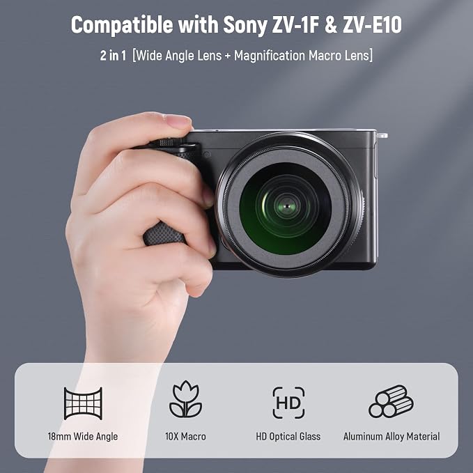 NEEWER 40.5mm HD Wide Angle Lens Compatible with Sony ZV-1F ZV-E10 A5000 A6000, 2 in 1 18mm Wide Angle & 10x Macro Additional Lens with Extension Tube, Bayonet Mount Lens Adapter (LS-30, Black)