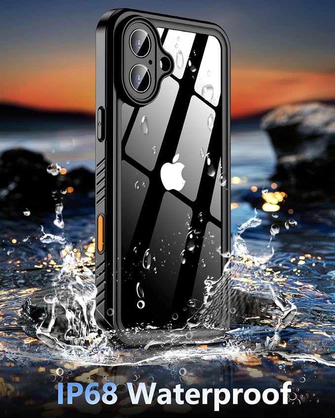 Oterkin Waterproof Case for iPhone 16 Case, 360° Full Body Rugged 16 Phone Case with Built-in HD Screen & Camera Protector [12FT Military Grade Protection] Shockproof Dropproof iPhone16 Case (Black)