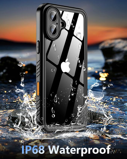Oterkin Waterproof Case for iPhone 16 Case, 360° Full Body Rugged 16 Phone Case with Built-in HD Screen & Camera Protector [12FT Military Grade Protection] Shockproof Dropproof iPhone16 Case (Black)