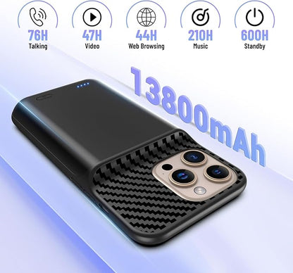 Battery Case for iPhone 16 Pro Max (6.9inch), 13800mAh High Capacity Charging Charger Case 2026 Upgraded Extended Battery Back with Tempered Glass Screen Protector for iPhone 16 Pro Max, Black