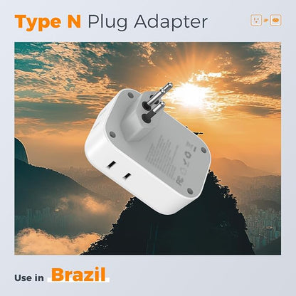 TESSAN US‑Brazil Plug Adapter, Type‑N Adaptor 2‑Pack | 4 Outlets,3 USB Ports (2 USB‑C PD20W), 7‑in‑1 Design