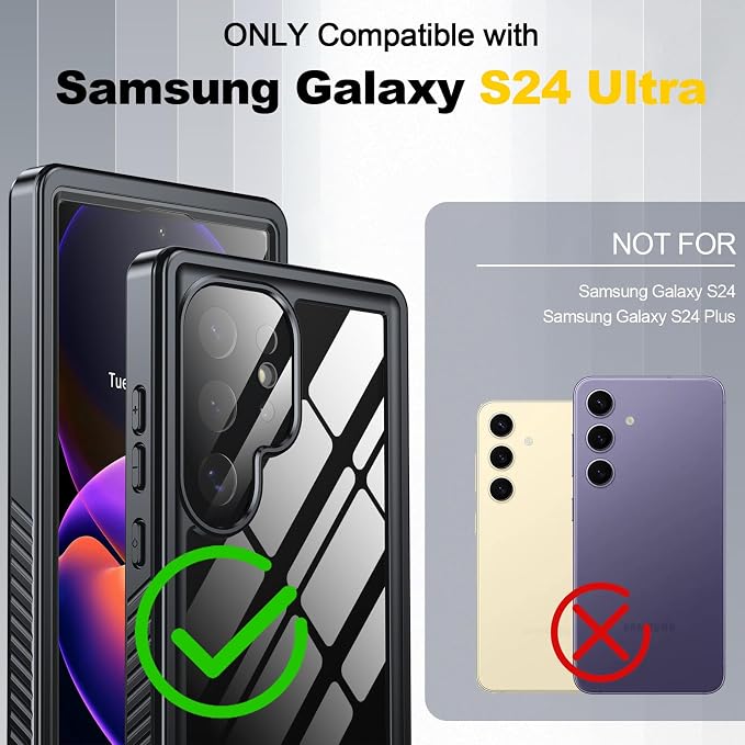 ANTSHARE for Samsung Galaxy S24 Ultra Case Waterproof, Built-in Lens & Screen Protector 360° Full Body Heavy Duty Protective Shockproof IP68 Underwater Case for Galaxy S24 Ultra(2024) 5G-Black