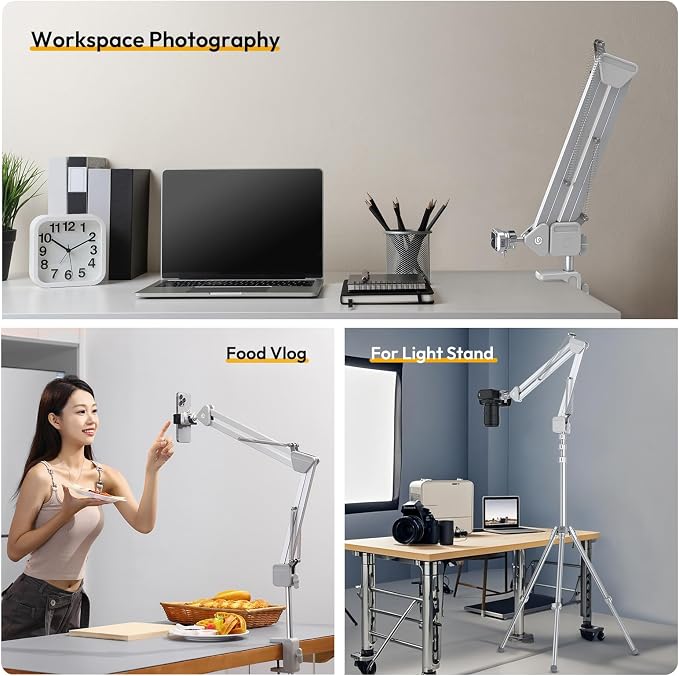 ULANZI TH04 Overhead Camera Mount with Magic Arm and 1/4" Ball Head, 360° Rotatable Camera Desk Mount, Desk Tripod with Uka Quick Release Setup for DSLR Cameras/Webcam/iPhone/Ring Light/Microphone