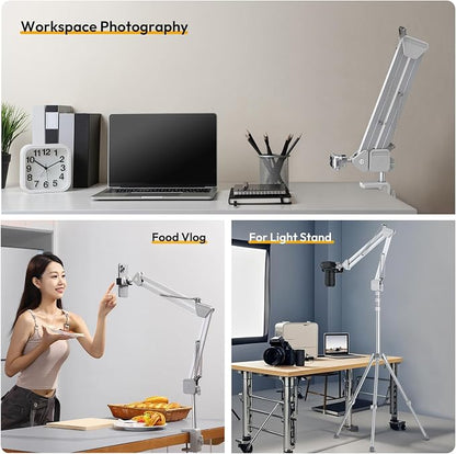 ULANZI TH04 Overhead Camera Mount with Magic Arm and 1/4" Ball Head, 360° Rotatable Camera Desk Mount, Desk Tripod with Uka Quick Release Setup for DSLR Cameras/Webcam/iPhone/Ring Light/Microphone