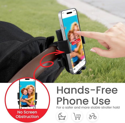 Baby Stroller Phone Holder, Bike Phone Holder, Shopping Cart, Motorcycle Phone Mount, Golf Cart, Push Cart, Treadmill, Universal- iPhone, Cell Phone Clamp (Black)
