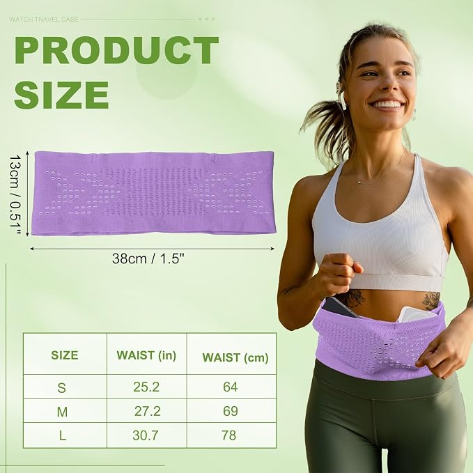 Slim Running Belt, Running Fanny Pack Phone Holder for Women Men Waist Bag Moisture Wicking Storage Belts Bag- Fitting for (Storage Phone-Travel- Sports- Hiking) Purple & L