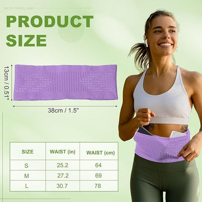 Slim Running Belt, Running Fanny Pack Phone Holder for Women Men Waist Bag Moisture Wicking Storage Belts Bag- Fitting for (Storage Phone-Travel- Sports- Hiking) Purple & L