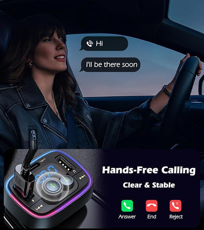 LIHAN USB C Bluetooth 5.4 Car Adapter, Wireless Upgrade Audio System for Non-Bluetooth Vehicles, FM Radio Transmitter, 48W Fast Charging, Stable Hands-Free Calling, MP3 Music Player, Support USB/TF
