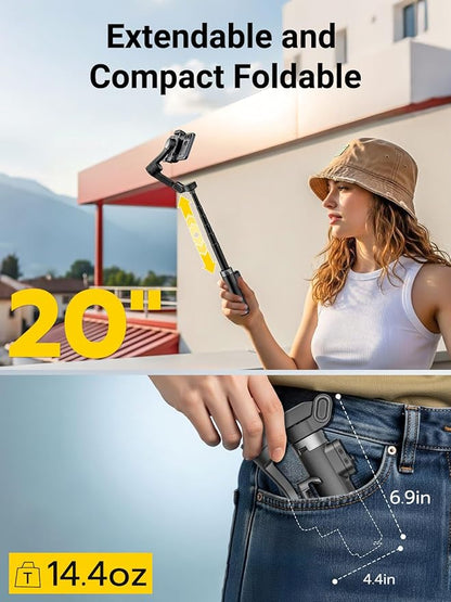 AOCHUAN Smart X3 360° Pan Rotation Gimbal Stabilizer for iPhone, Magnetic Remote Control, 3-Axis Stabilizer w/Built-in Extension Rod & One-Touch Open Tripod, Foldable Phone Gimbal for Vlogging, Travel