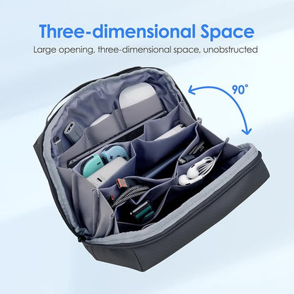 LENTION Premium Waterproof Electronics Organizer Travel Bag with Handle | Large Multi-Compartment Carry Case Fits Tablet, Chargers, Cables, Airpods & Hard Drives to Organize Small Tech Accessories