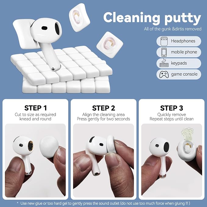 for Airpods Cleaner Kit,Bluetooth Earbuds 3 in 1 Multi-Function Cleaning Pen and Cleaning Putty,for Airpods Pro Phone Charging Port,Earbuds,Headphone, iPod,Case,iPhone,ipad,Laptop (White)