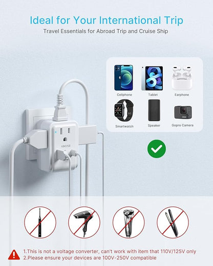 2 Pack Brazil Power Adapter, VINTAR Foldable US to Brazil Travel Adaptor with 4 American Outlets 3 USB Ports(2 USB C), 7 in 1 Type N Plug Adapter for USA to Brazilian Brazil