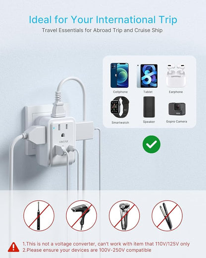 2 Pack South Africa Plug Adapter, VINTAR Foldable Type M Power Adaptor with 4 AC Outlets 3 USB Ports(2 USB C), Travel Essentials for US to Bhutan Namibia Nepal Malaysi