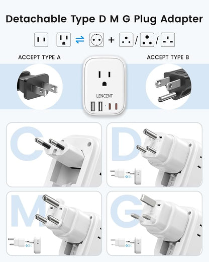 LENCENT Type C and Type D G M Universal Travel Adapter Kit | International Power Adapter Plug with 4 USB Ports(2 USB C) for Botswana Sri Lanka Europe UK Italy Ireland South Africa India