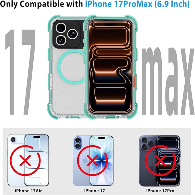 Waterproof Phone Case Compatible with iPhone 17 Pro Max, IP68 Waterproof Shockproof Dust-Proof Phone Case with Built in Screen Protector, Full Body Protective Case