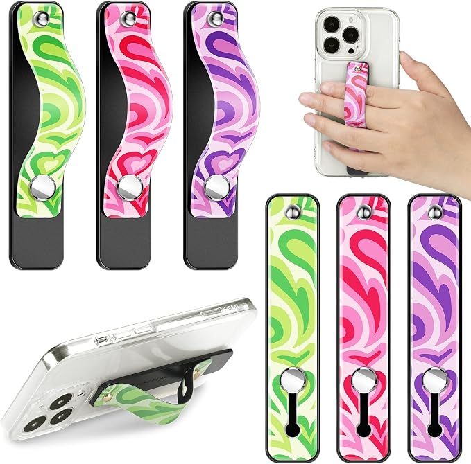Weewooday 6 Pieces Phone Grip Holder Cell Phone Grip Strap Telescopic Finger Strap Stand Universal Finger Kickstand for Most Smartphones(Stylish)
