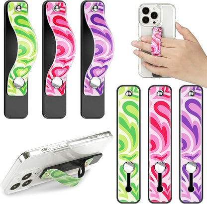 Weewooday 6 Pieces Phone Grip Holder Cell Phone Grip Strap Telescopic Finger Strap Stand Universal Finger Kickstand for Most Smartphones(Stylish)