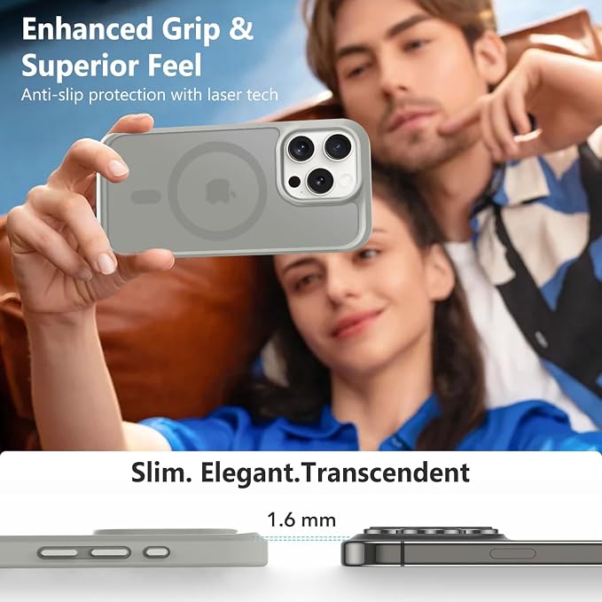 MOCCA Strong Magnetic for iPhone 15 Pro Case, [Compatible with Magsafe][13FT Military Drop Protection] Slim Translucent Matte Shockproof Case for iPhone 15 Pro Phone Case 6.1'', Titanium Gray