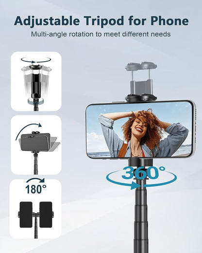 Automatic Phone Tripod, 67’’ Auto-Deploy Selfie Stick Tripod with Remote - 360° Rotatable Extendable - Portable Phone Tripod Stand for Video Recording on iPhone Android