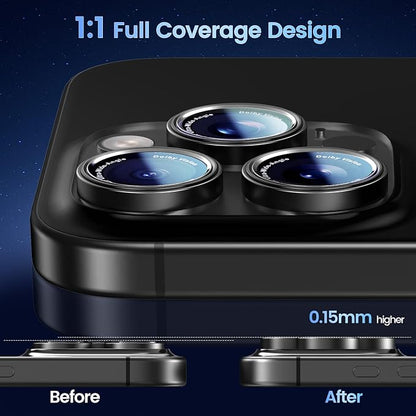 CACOE Camera Lens Protector for iPhone 17ProMax/17Pro/16ProMax/16Pro/15ProMax/15Pro/14ProMax/14Pro, [Anti-Scratch] [Drop-Proof][Strong-Adhesion] Camera Screen Cover(Black)
