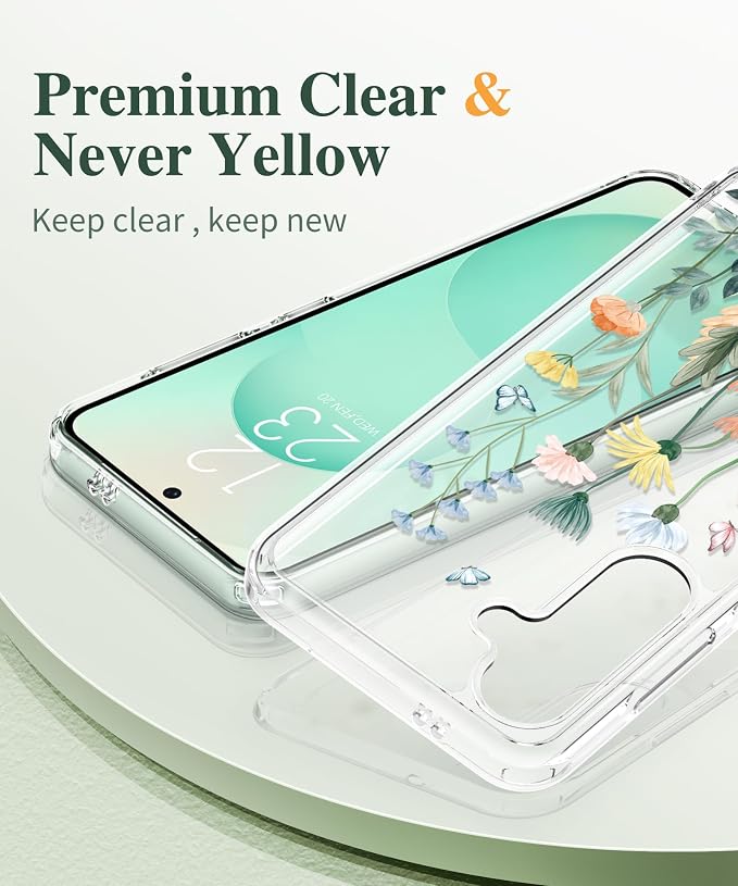 GVIEWIN for Samsung Galaxy S25 Plus Case, Clear Floral Slim Shockproof Protective Women Phone Case, Non-Yellowing, with Screen Protector & Camera Lens Protector for S25 Plus 6.7", Bloomtrail/Colorful