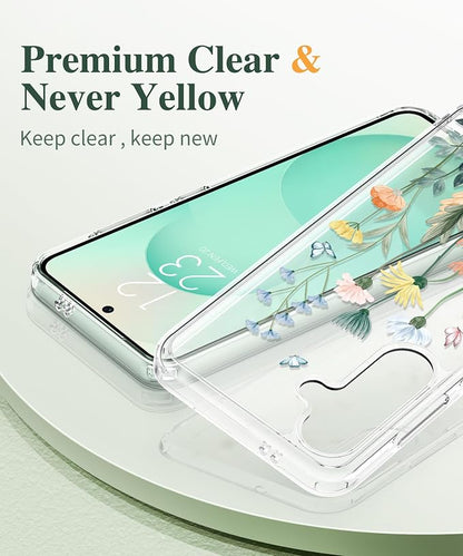 GVIEWIN for Samsung Galaxy S25 Plus Case, Clear Floral Slim Shockproof Protective Women Phone Case, Non-Yellowing, with Screen Protector & Camera Lens Protector for S25 Plus 6.7", Bloomtrail/Colorful