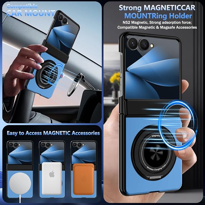 Hekodonk for Galaxy Z Flip 8 Case with 360 Rotatable Stand,[Compatible with MagSafe][Front Screen Protector],Magnetic Ring Holder with Hinge Protective Case for Samsung Z Flip 8,Blue